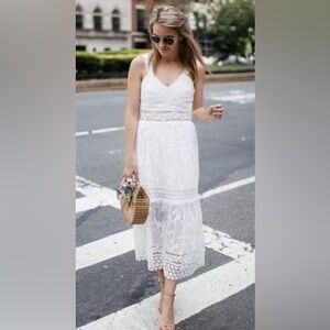 ABS Collection White Lace Trim Floral Embroidered Maxi Dress Sz 4 Fairy Boho